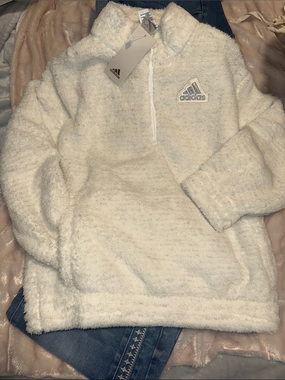 Adidas Mock Neck Lurex Sherpa Pullover
